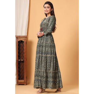 Grey Printed Rayon Kurti