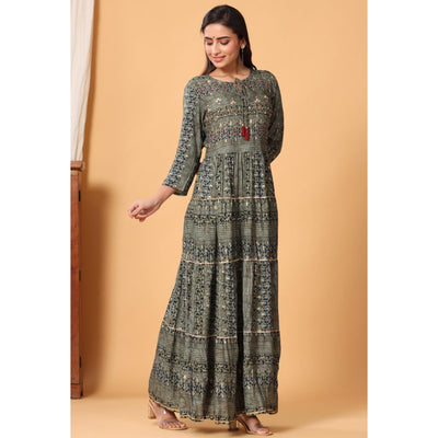 Grey Printed Rayon Kurti