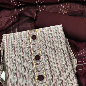 Grey Printed-Sequins Work Muslin Dress Material