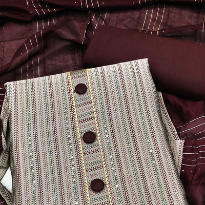 Grey Printed-Sequins Work Muslin Dress Material