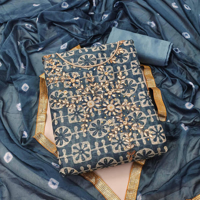 Grey Printed With Embellished Khaadi Dress Material