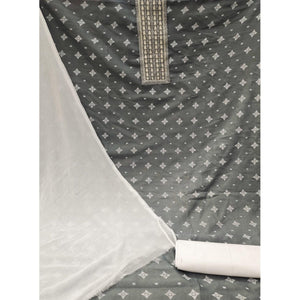 Grey Printed With Embroidered Cotton Blend Dress Material