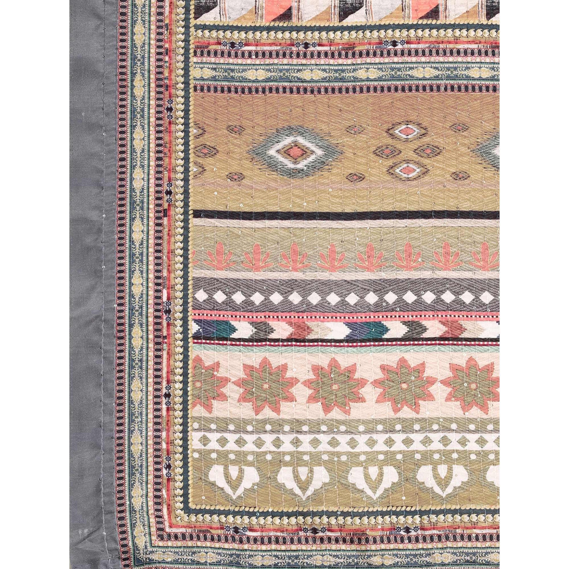 Grey Printed With Sequins Embroidered Cotton Silk Saree