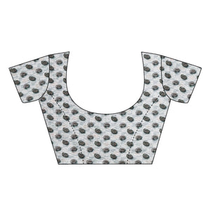 Grey Printed With Sequins Embroidered Cotton Silk Saree