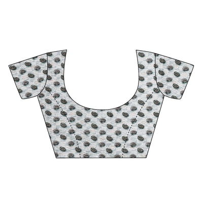 Grey Printed With Sequins Embroidered Cotton Silk Saree