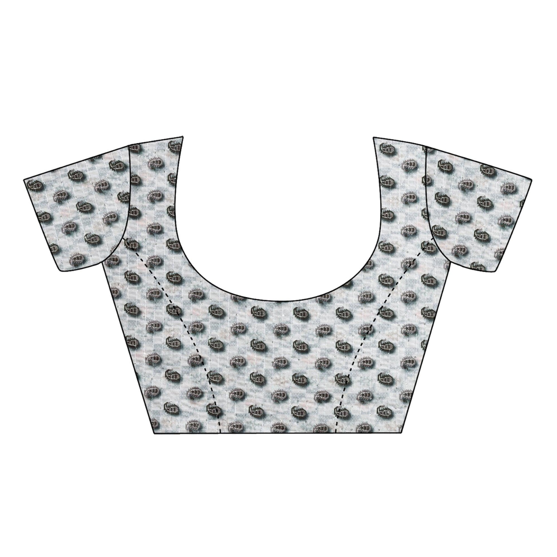 Grey Printed With Sequins Embroidered Cotton Silk Saree