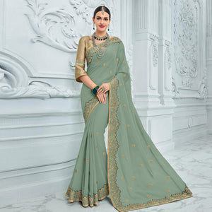 Grey Sequins Embroidered Art Silk Saree