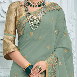 Grey Sequins Embroidered Art Silk Saree