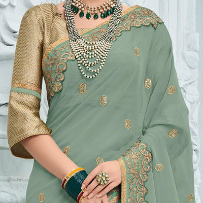 Grey Sequins Embroidered Art Silk Saree