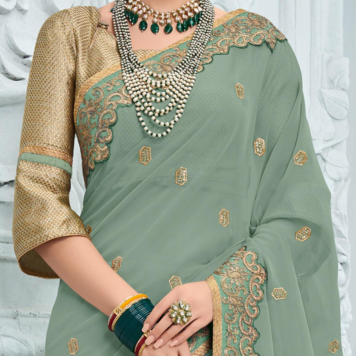 Grey Sequins Embroidered Art Silk Saree