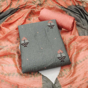 Grey Sequins Embroidered Chanderi Dress Material