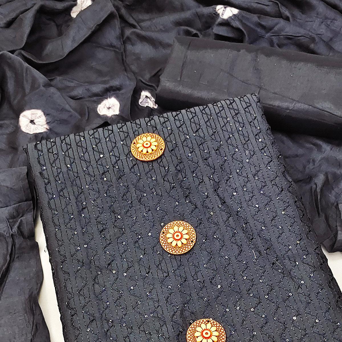 Grey Sequins Embroidered Chanderi Dress Material