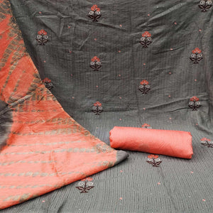 Grey Sequins Embroidered Chanderi Dress Material