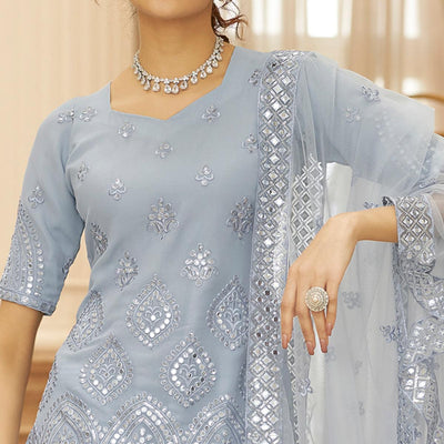 Grey Sequins Embroidered Chiffon Lehenga Choli