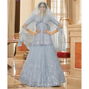 Grey Sequins Embroidered Chiffon Lehenga Choli