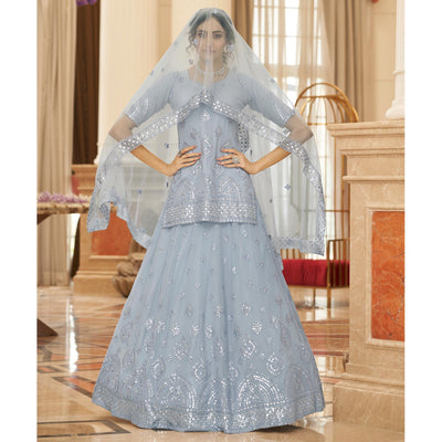 Grey Sequins Embroidered Chiffon Lehenga Choli