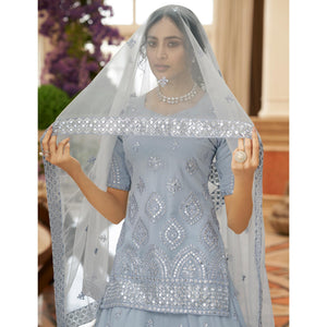 Grey Sequins Embroidered Chiffon Lehenga Choli