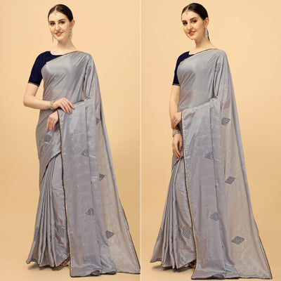 Grey Sequins Embroidered Chiffon Saree