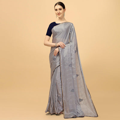 Grey Sequins Embroidered Chiffon Saree
