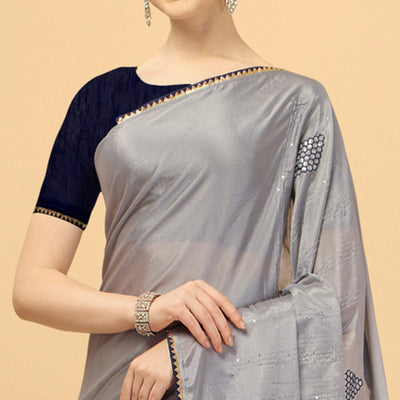Grey Sequins Embroidered Chiffon Saree