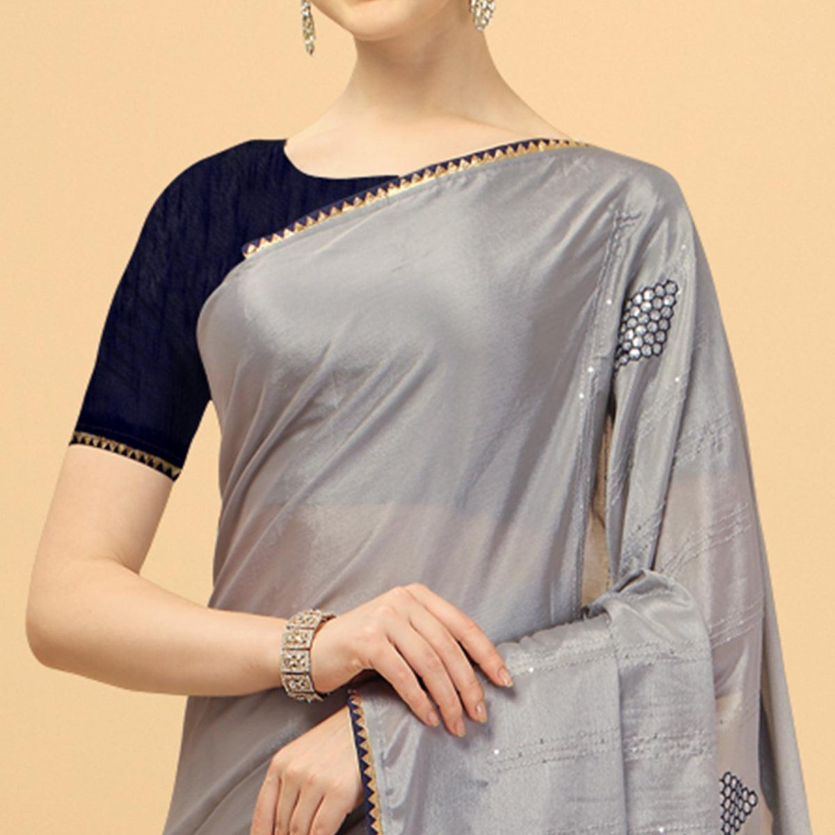 Grey Sequins Embroidered Chiffon Saree
