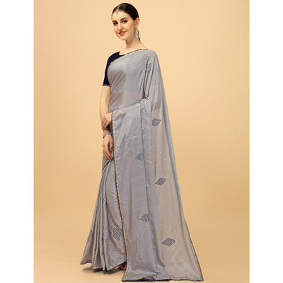 Grey Sequins Embroidered Chiffon Saree