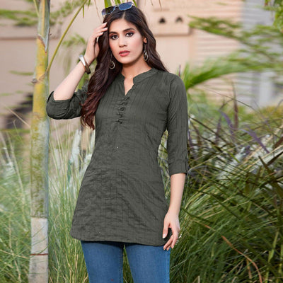 Grey Sequins Embroidered Cotton Silk Top