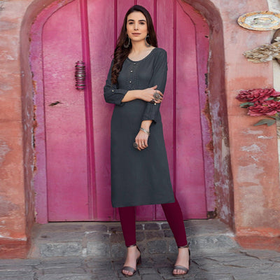 Grey Sequins Embroidered Pure Cotton Kurti