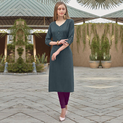 Grey Sequins Embroidered Rayon Kurti