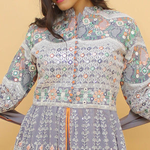 Grey Sequins Floral Embroidered Georgette Partywear Suit