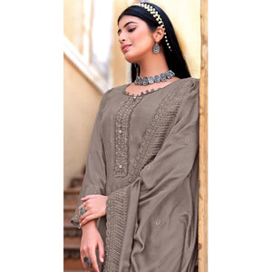 Grey Sequins Floral Embroidered Muslin Suit