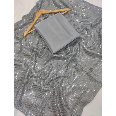 Grey Sequins Work Georgette Saree