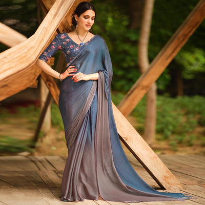 Grey Solid Chiffon Saree