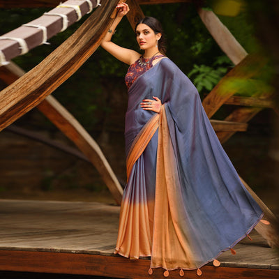 Grey Solid Chiffon Saree