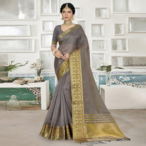 Grey Solid Organza Saree