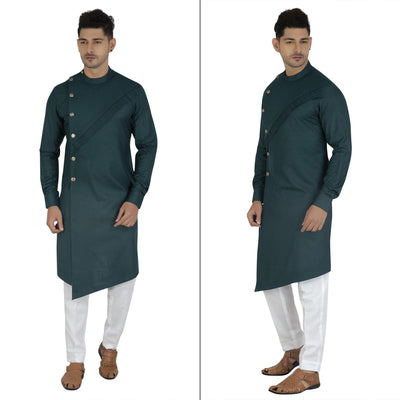 Grey Solid Cotton Blend Men's Kurta Pyjama Set