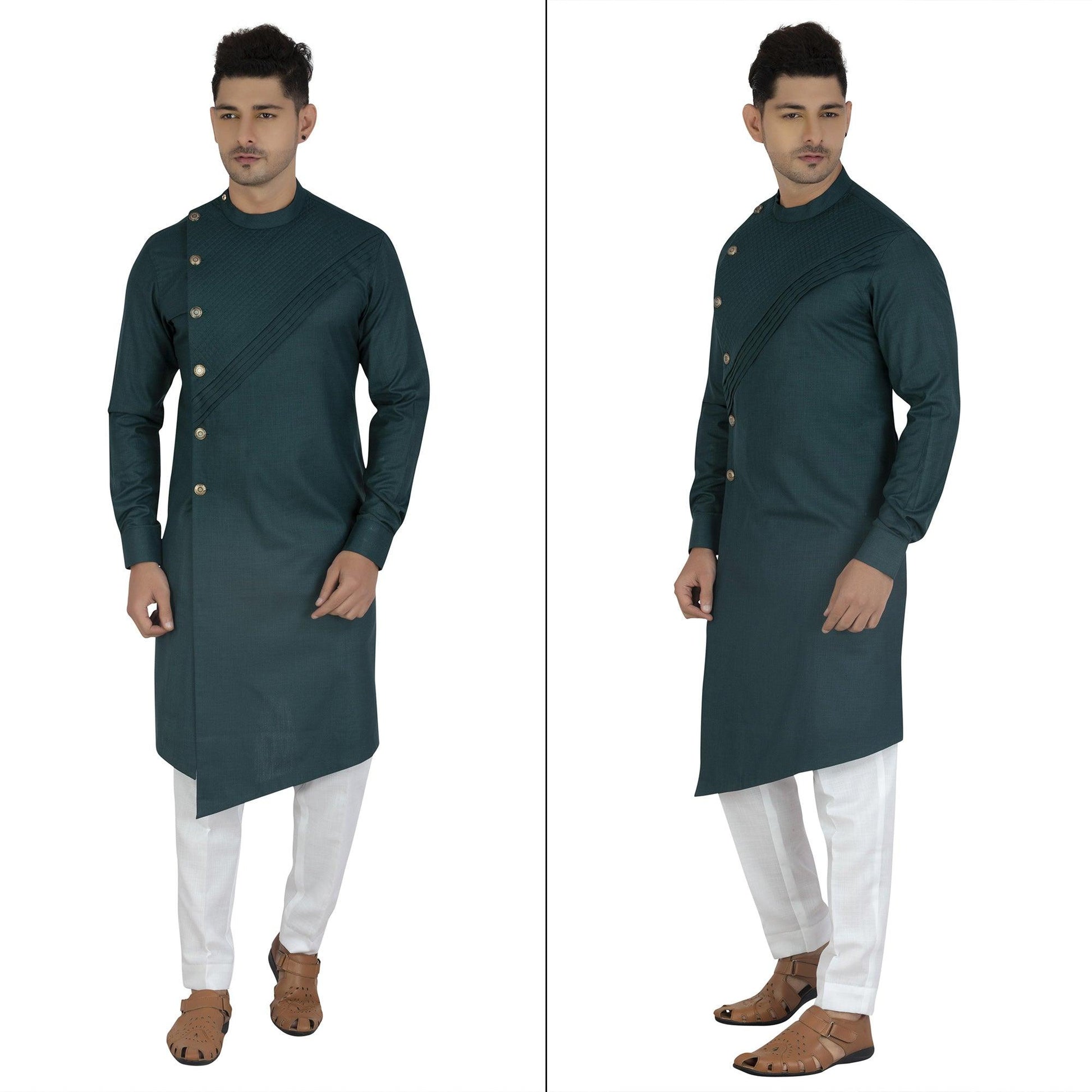 Grey Solid Cotton Blend Men's Kurta Pyjama Set