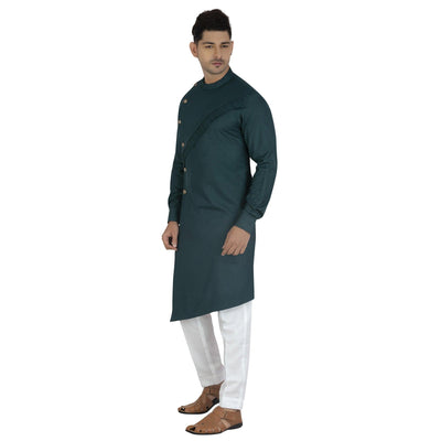 Grey Solid Cotton Blend Men's Kurta Pyjama Set