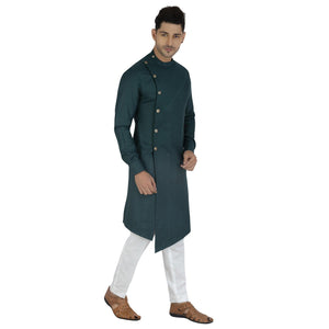 Grey Solid Cotton Blend Men's Kurta Pyjama Set