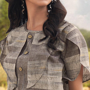 Grey Stripes Printed Cotton Blend Top Bottom Set