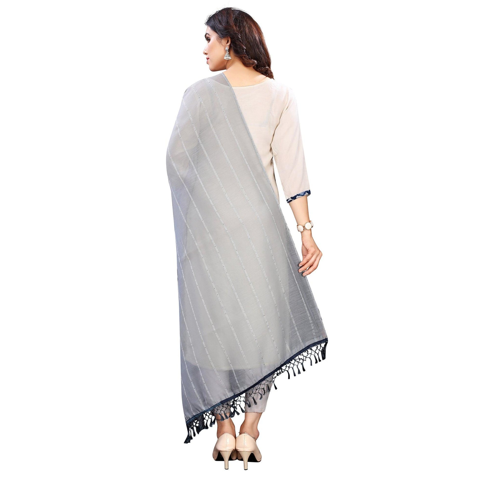 Grey Stripes Woven Sequins Festive Wear Cotton Silk Dupatta