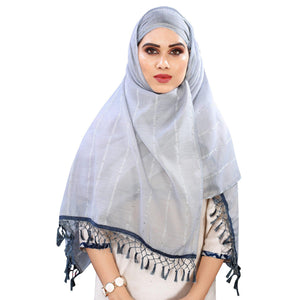Grey Stripes Woven Sequins Festive Wear Cotton Silk Dupatta