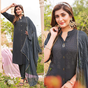 Grey Swarovski Work Rayon Salwar Suit