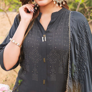 Grey Swarovski Work Rayon Salwar Suit