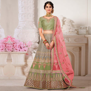 Grey Wedding Wear Embroidered Silk Lehenga Choli
