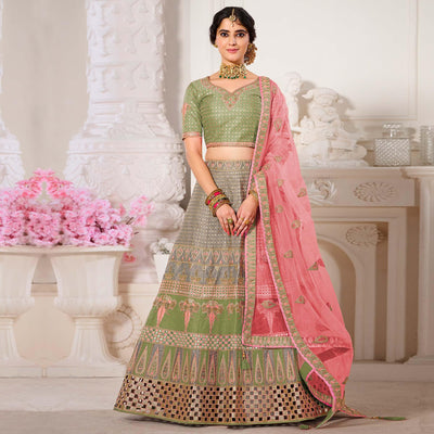 Grey Wedding Wear Embroidered Silk Lehenga Choli