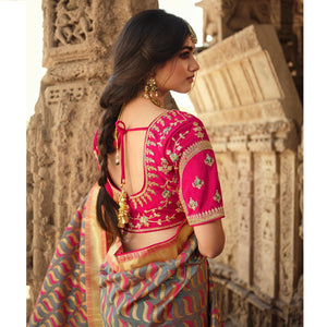 Grey Wedding Wear Woven Silk Saree With Tassels