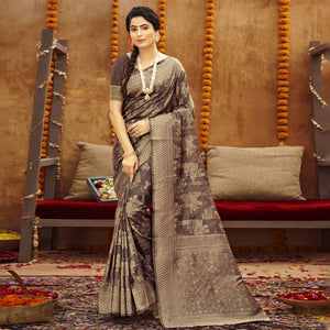 Grey Woven Art Silk Saree