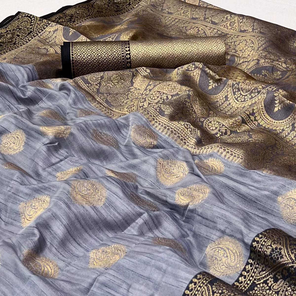 Grey Woven Art Silk Saree