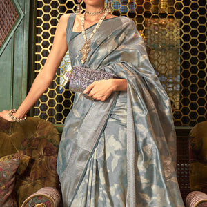 Grey Woven Art Silk Saree